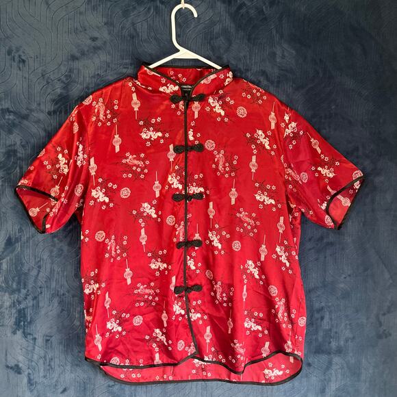 Alexander Del rossa Red Floral Unique Satin Lightweight Sleepwear top Womans XL - Picture 1 of 7